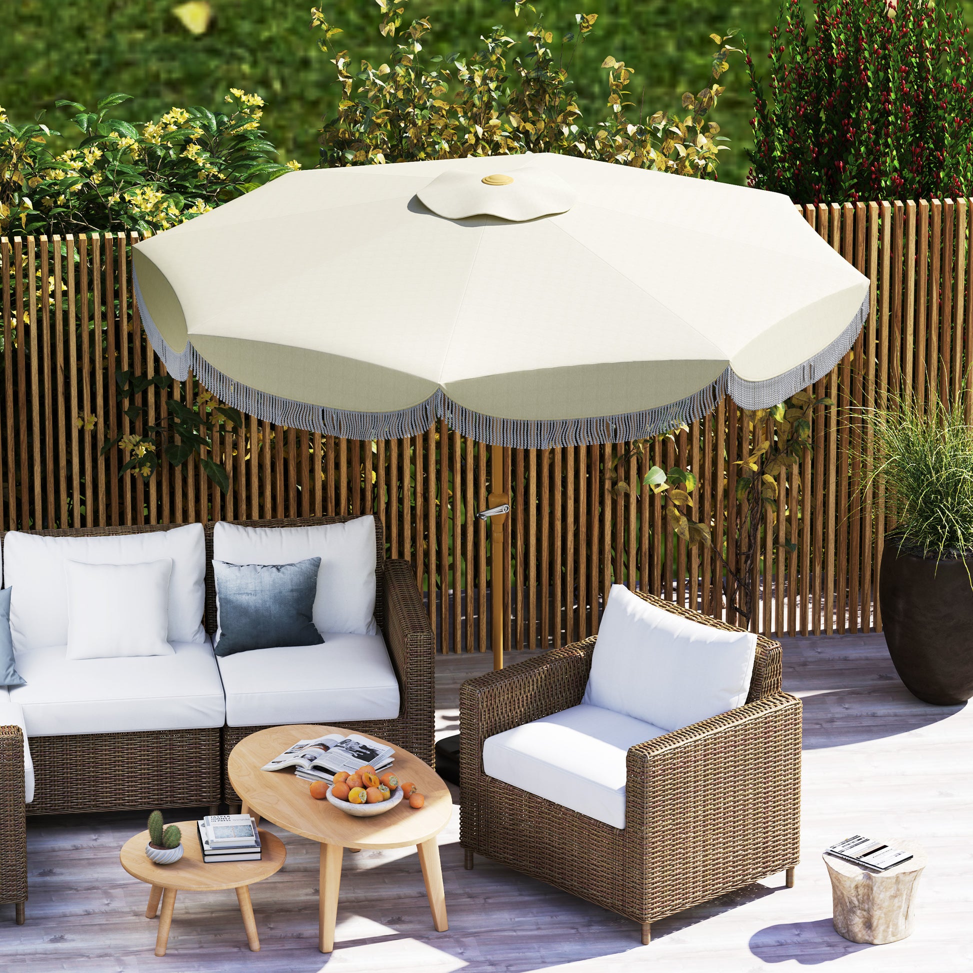 Outsunny Sombrilla Terraza Exterior Ø269 Cm Con Ángulo Ajustable Beige_4