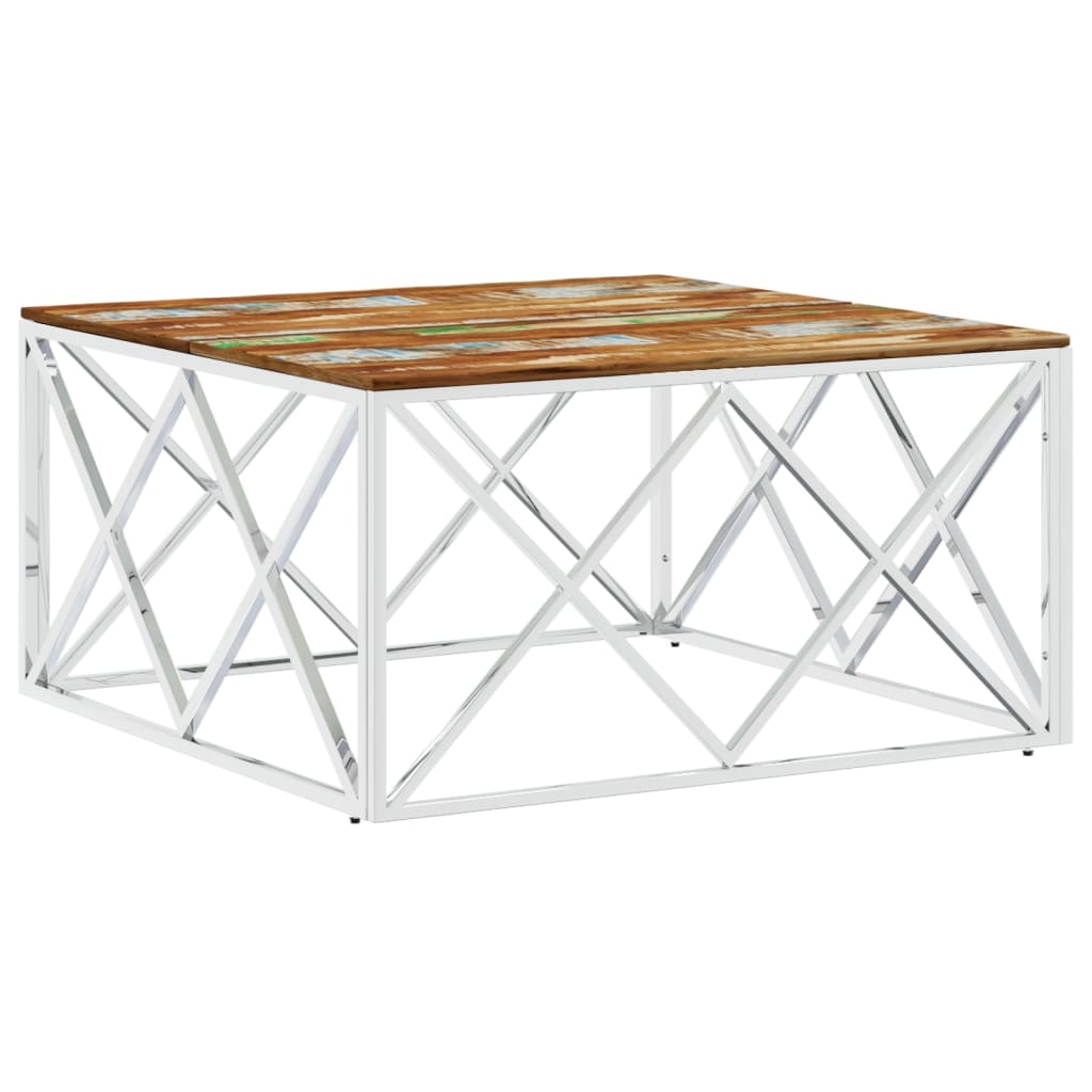 Mesa De Centro Acero Inoxidable Y Madera Reciclada Plateada_0