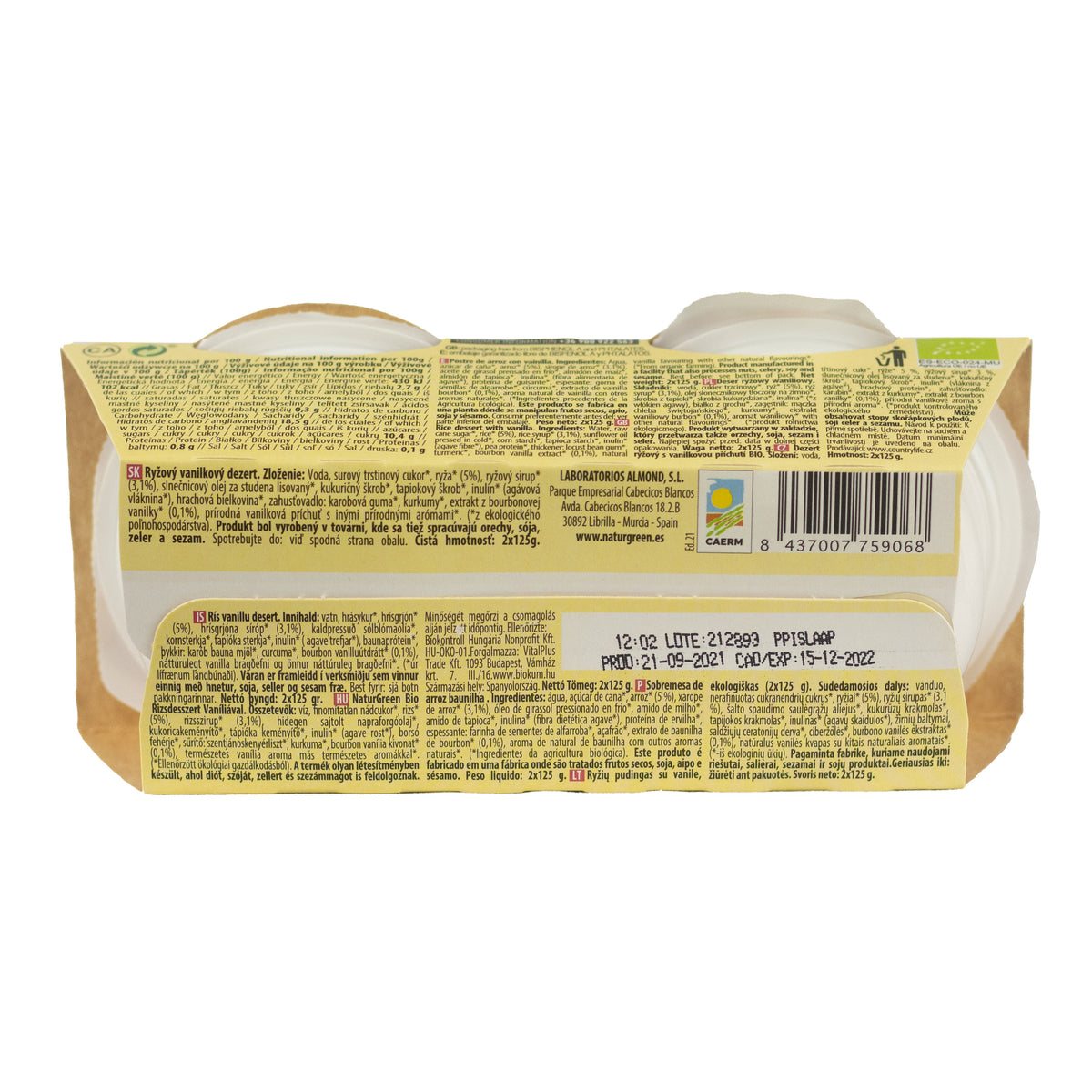 Postre de Arroz Vainilla NaturGreen, 2 X 125 g
