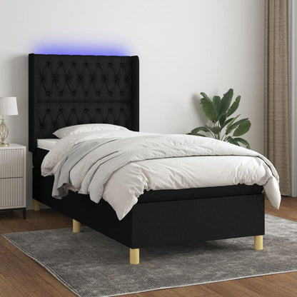 Cama Box Spring Colchón Y Luces Led Tela Negro 90x190 Cm / Vetonek_0
