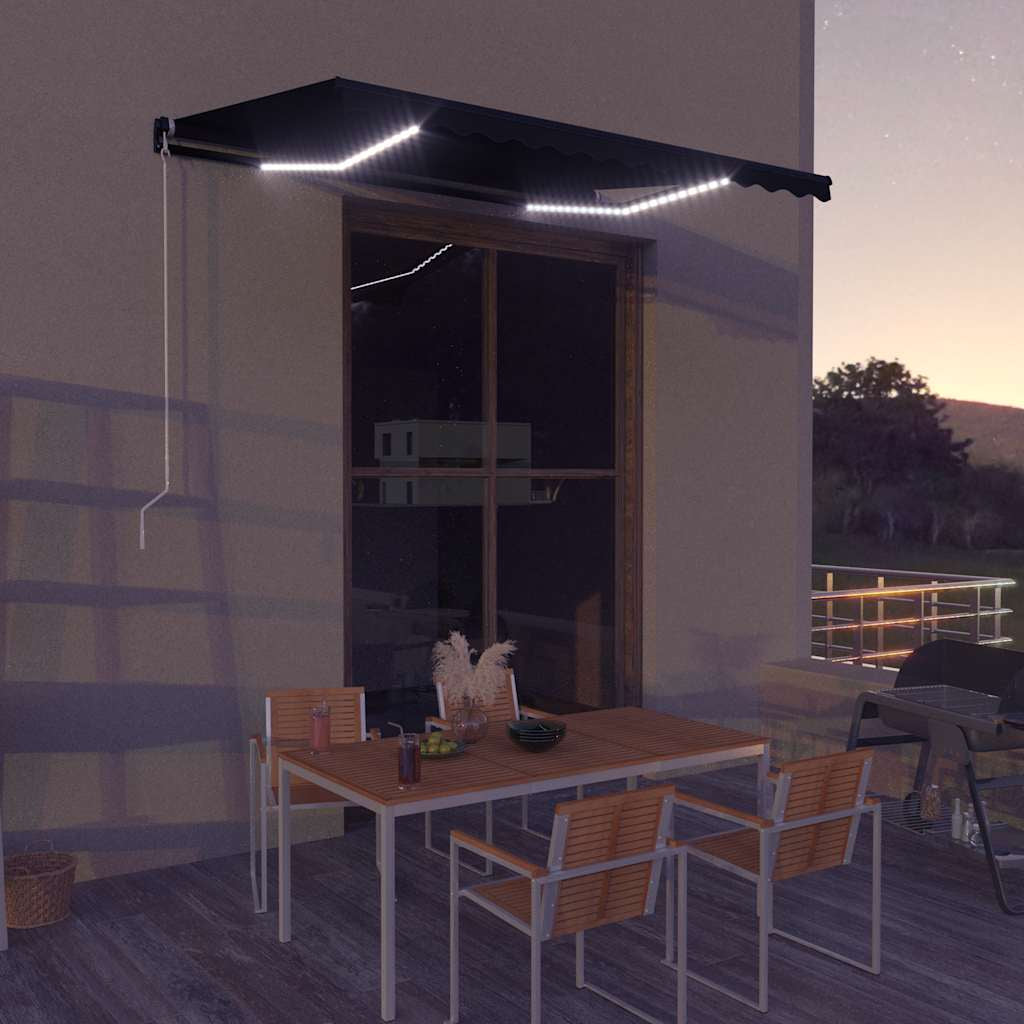 Vidaxl Toldo Retráctil Manual Con Led Gris Antracita 350x250 Cm_1