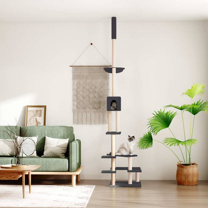 Vidaxl Árbol Rascador Gatos Suelo A Techo Gris Oscuro 268,5-294,5 Cm_1
