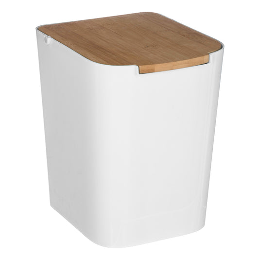 Papelera Baño Tapa Bambú Baltik 5l Blanco
