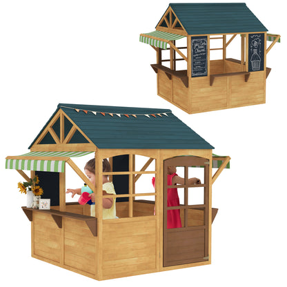 Aiyaplay Casita Infantil Exterior De Madera Con 2 Pizarras Ventanas Natural_0