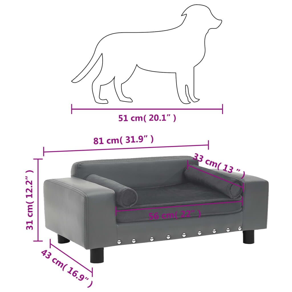 Vidaxl Sofá Para Perros Felpa Y Cuero Sintético Gris 81x43x31 Cm_2
