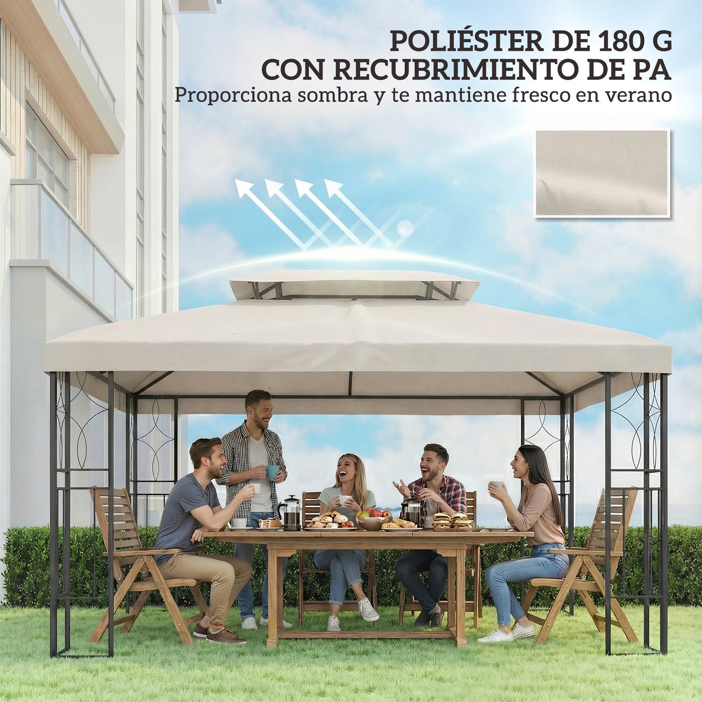 Outsunny Techo De Repuesto Para Cenador 4x3 M Con Techo Doble Anti-uv Crema_5