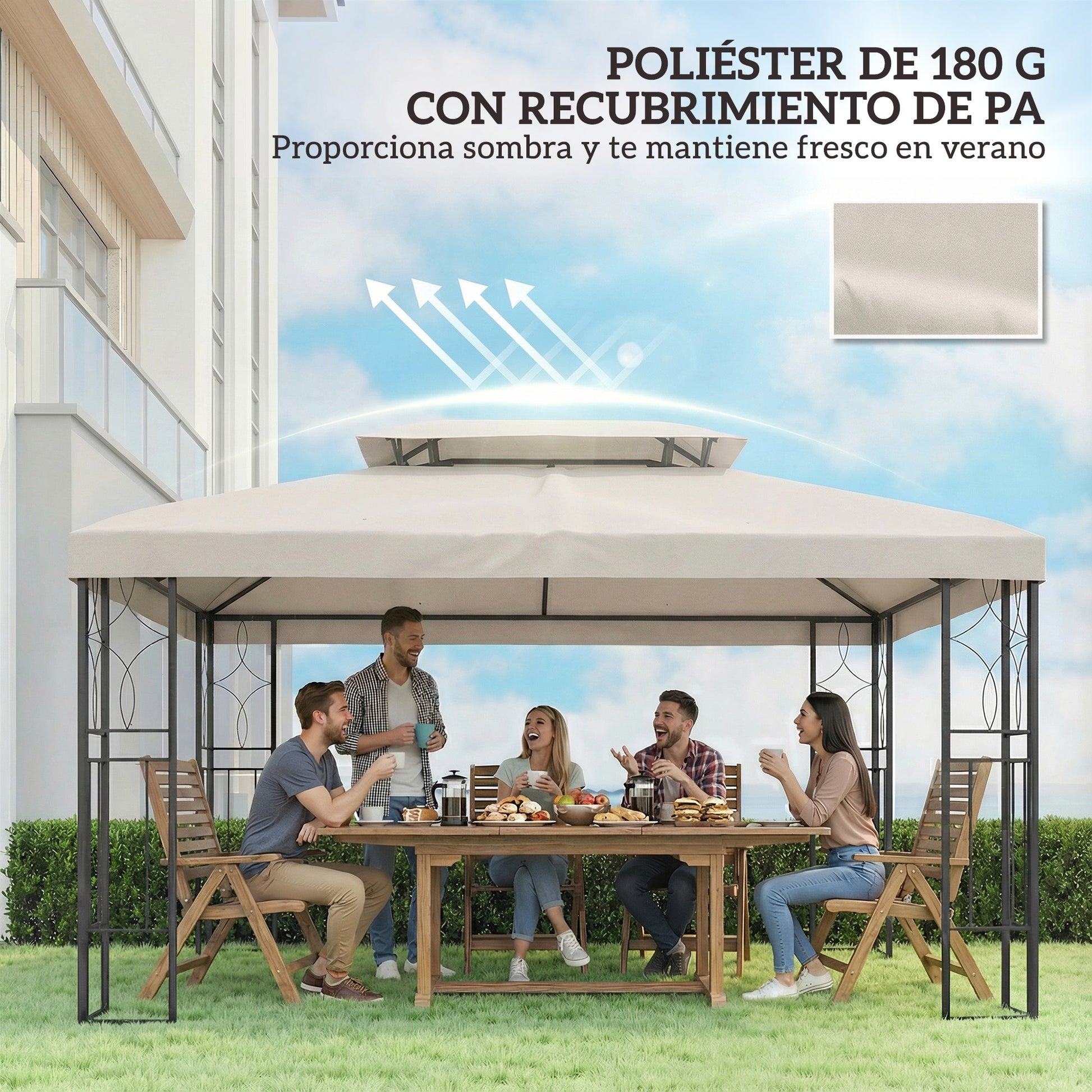 Outsunny Techo De Repuesto Para Cenador 4x3 M Con Techo Doble Anti-uv Crema_5