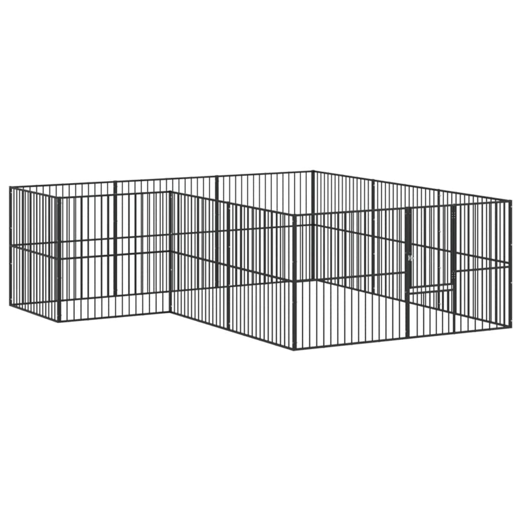 Vidaxl Corralito Para Perros Con 12 Paneles Acero Galvanizado Negro_0