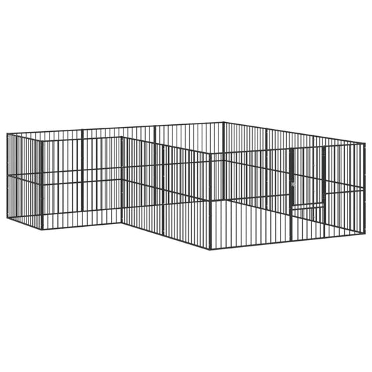 Vidaxl Corralito Para Perros Con 12 Paneles Acero Galvanizado Negro_0