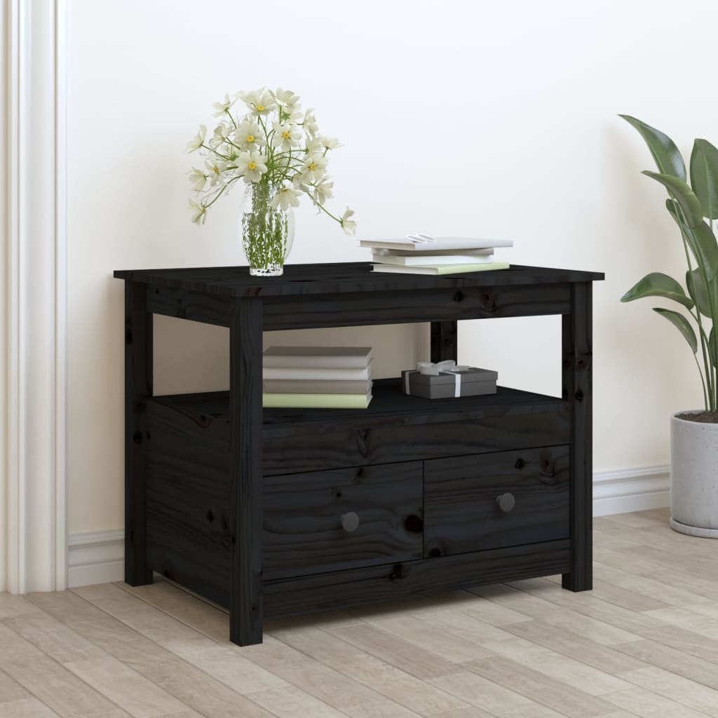 Mesa De Centro De Madera Maciza De Pino Negro 71x49x55 Cm_0