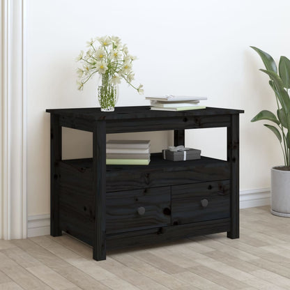 Mesa De Centro De Madera Maciza De Pino Negro 71x49x55 Cm_0