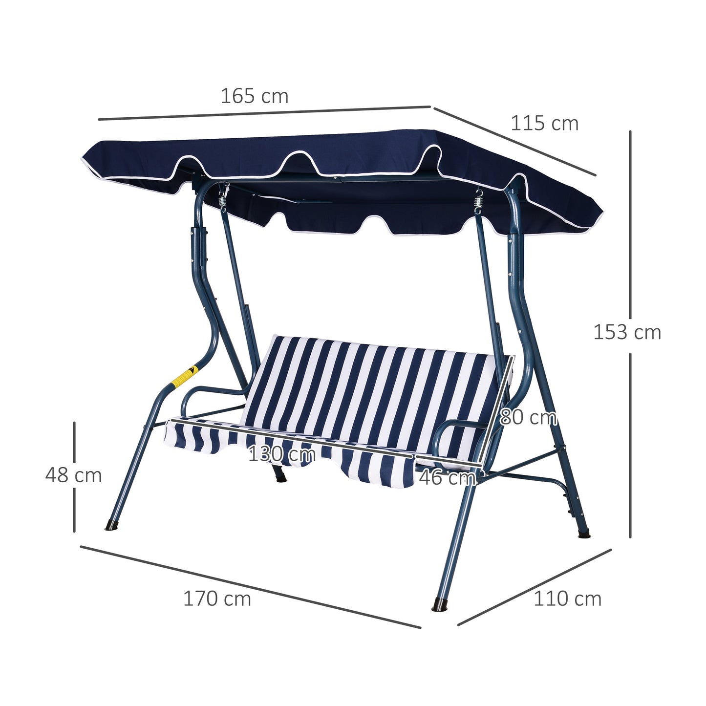 Outsunny Columpio Balancín Jardín 2-3 Plazas De Metal Con Techo Ajustable Azul_2
