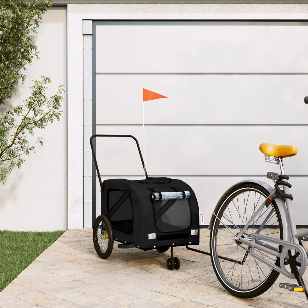 Vidaxl Remolque De Bicicleta Mascotas Hierro Tela Oxford Negro_1