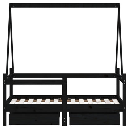 Vidaxl Estructura De Cama Niños Con Cajones Madera Pino Negro 70x140cm_5