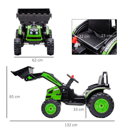 Homcom Tractor Eléctrico Niños +3 Años 6v Pala Luces Velocidad 2 Niveles Verde_2