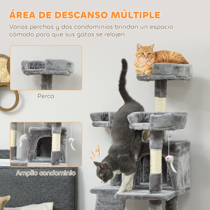 Pawhut Árbol Rascador Para Gatos 153 Cm Con 2 Cuevas 3 Camas 2 Rampas Gris_5