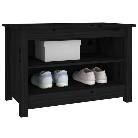 Banco Zapatero Madera De Pino Maciza Negro 70x38x45,5 Cm / Vetonek_0