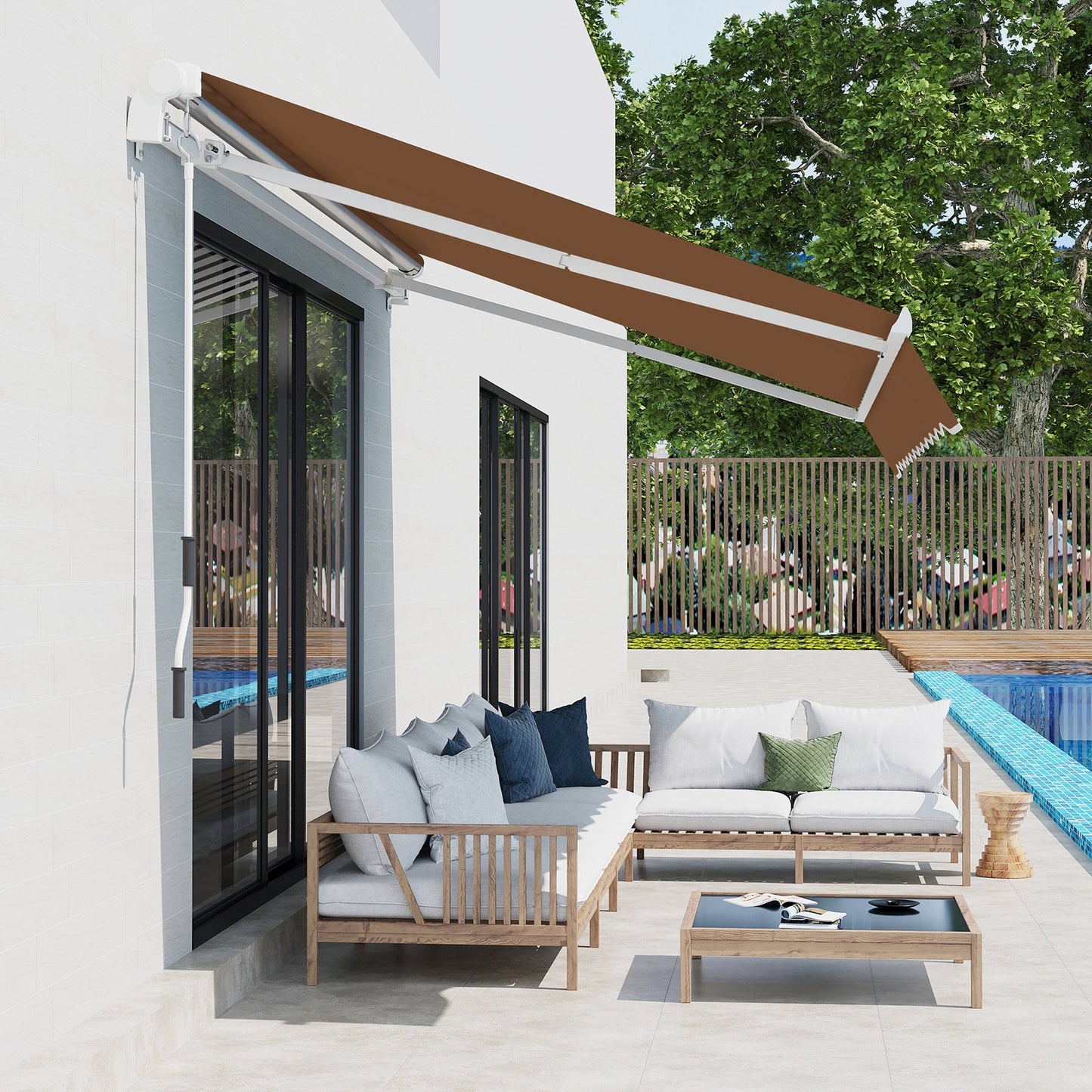 Outsunny Toldo Manual Retráctil Plegable Con Manivela Exterior 295x245 Cm Café_4