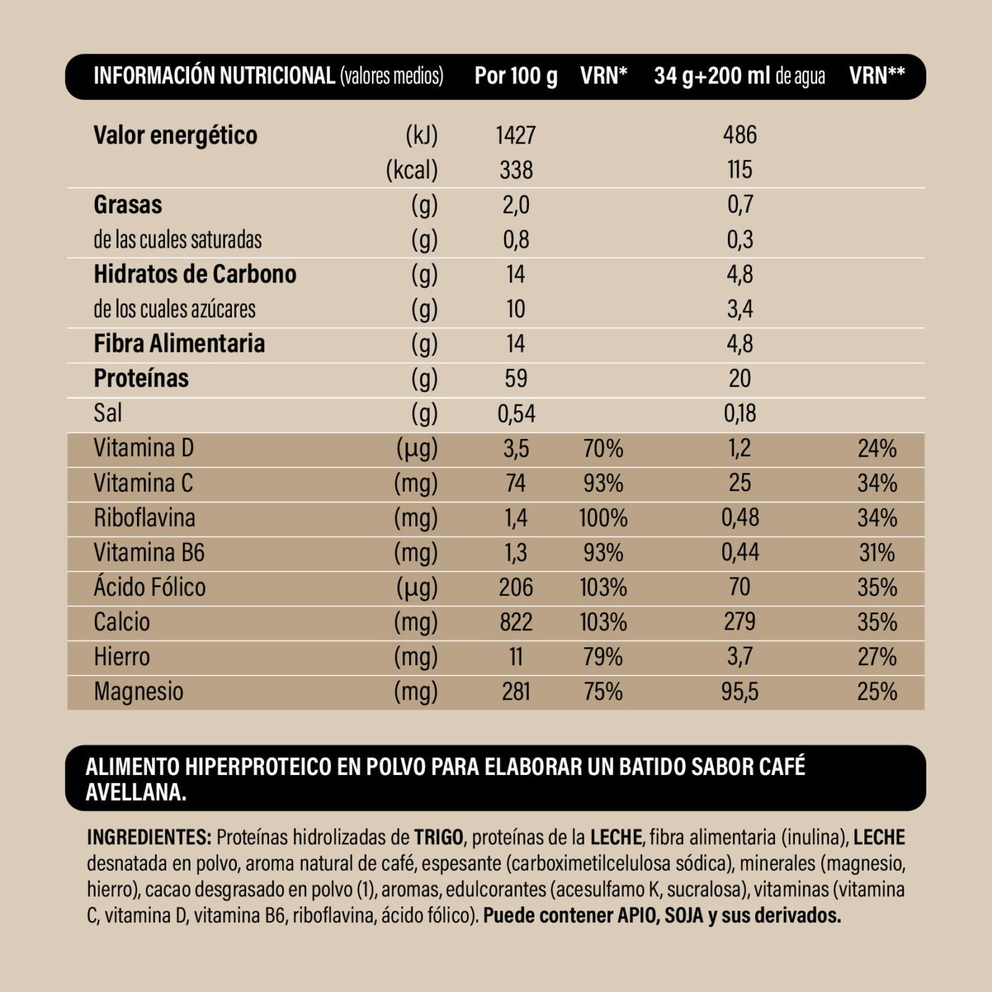Batido Proteína Moka Avellana BICENTURY 340g