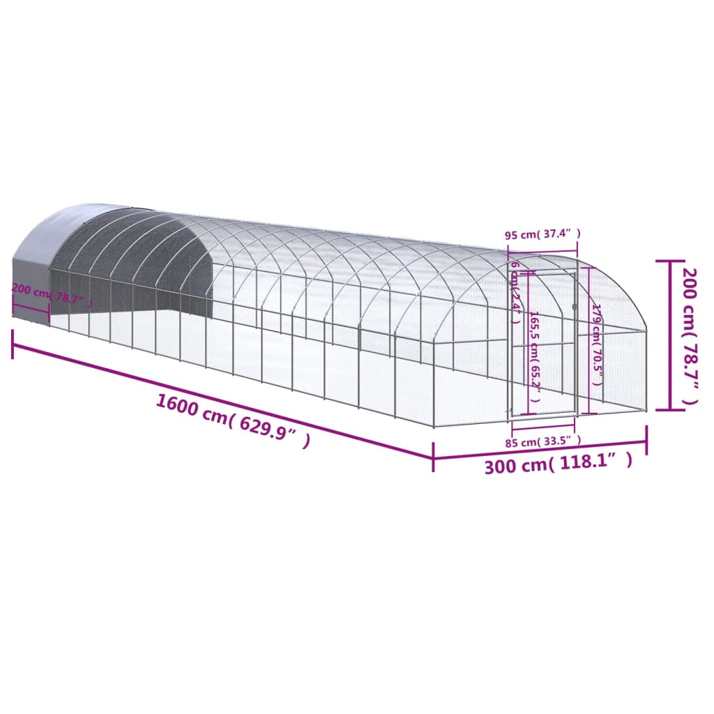 Vidaxl Gallinero De Exterior De Acero Galvanizado 3x16x2 M_2