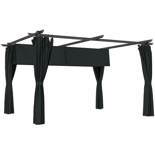 Outsunny Pérgola Con Techo Retráctil 4x3 M Paredes Laterales Anti-uv Gris Oscuro_0