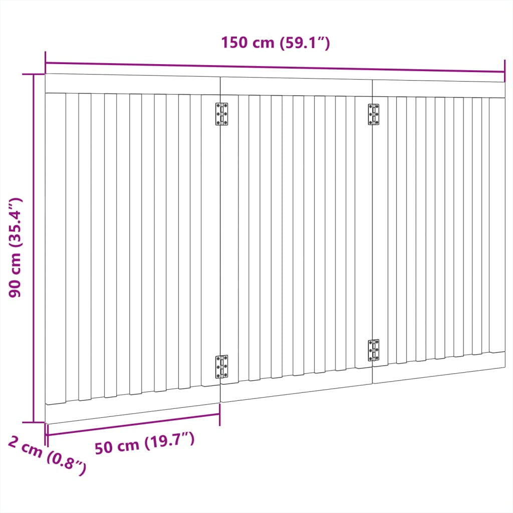 Vidaxl Puerta Para Perros Plegable De 3 Paneles, 150 Cm, Madera De Álamo_2