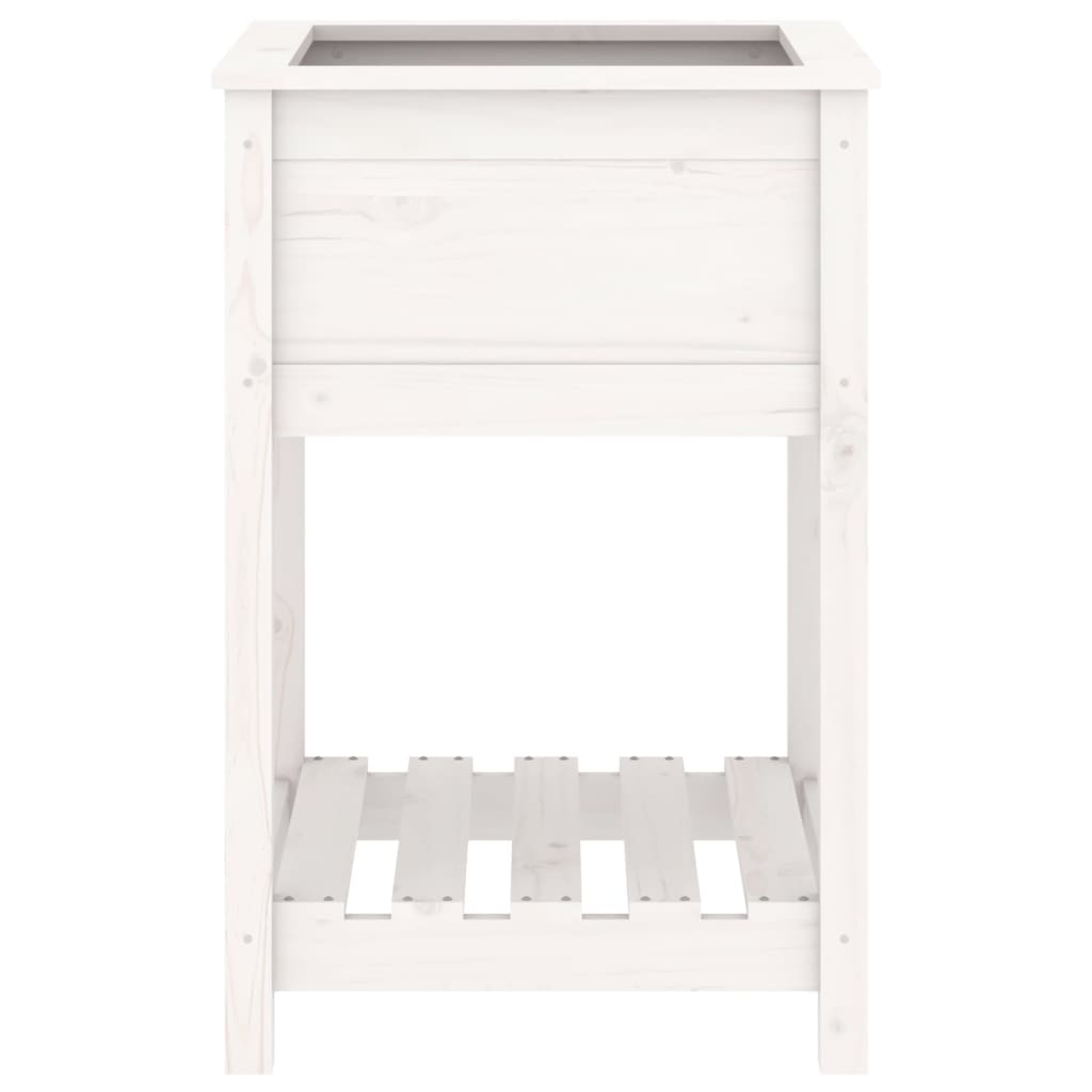 Jardinera Con Estante Madera Maciza De Pino Blanco 54x54x81 Cm_4