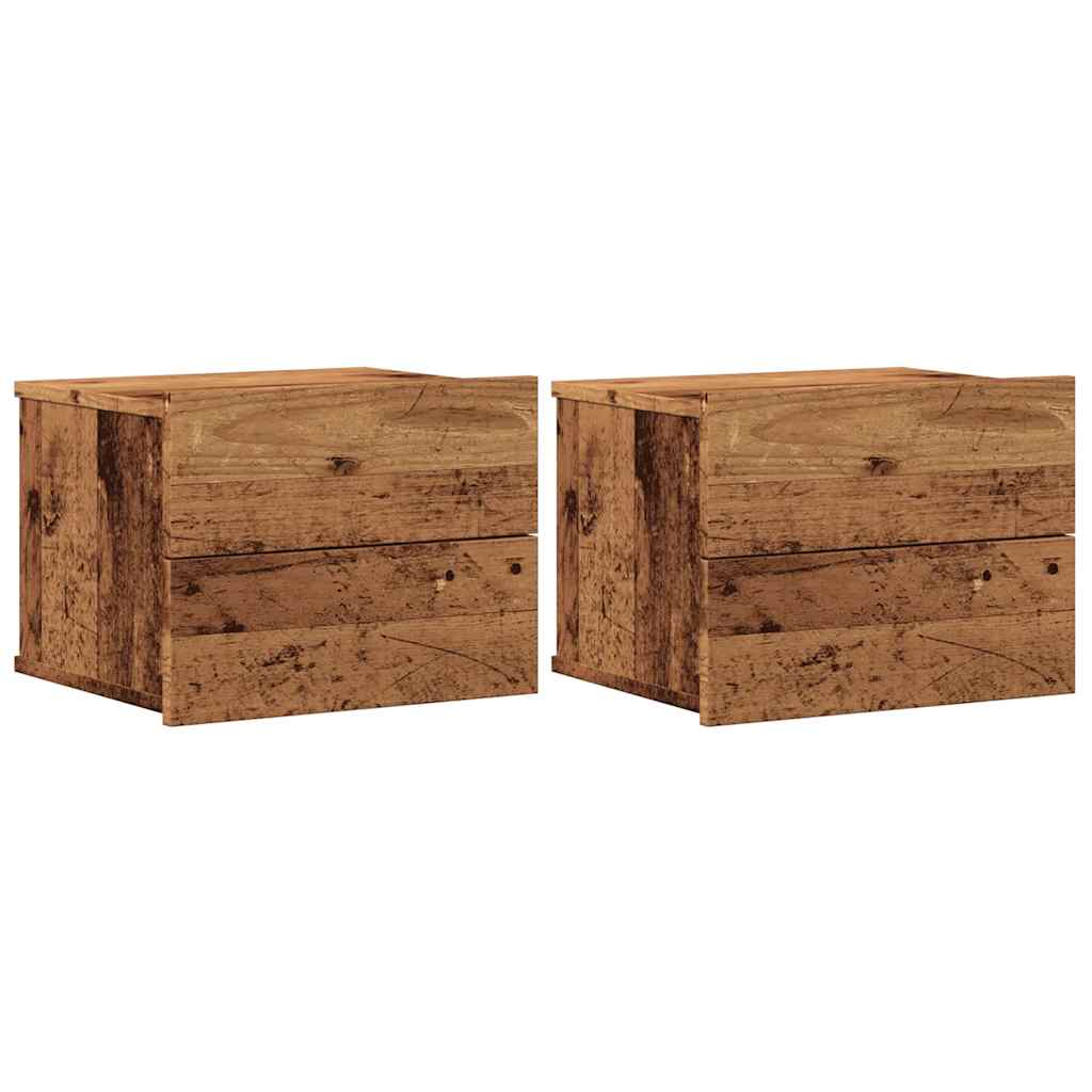 Mesitas De Noche De Pared 2 Uds Madera Envejecida 40x32x30 Cm_0