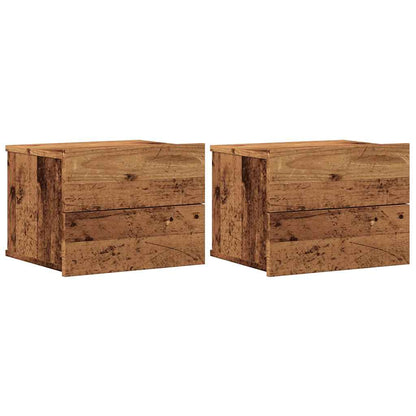 Mesitas De Noche De Pared 2 Uds Madera Envejecida 40x32x30 Cm_0