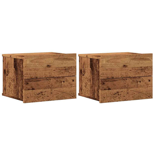 Mesitas De Noche De Pared 2 Uds Madera Envejecida 40x32x30 Cm_0