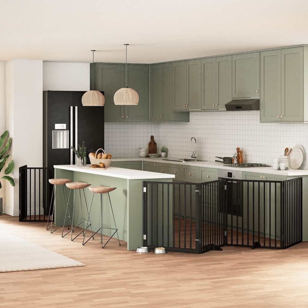 Vidaxl Puerta De Perros Plegable 10 Paneles Madera Álamo Negra 800 Cm_1