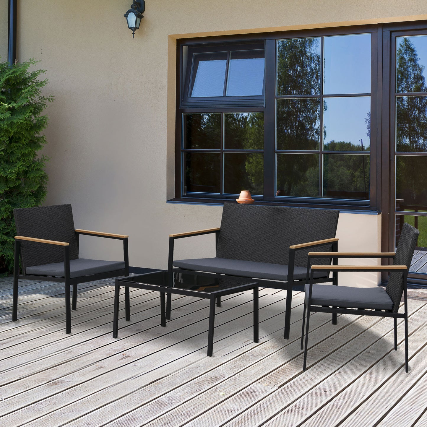 Outsunny Conjunto Muebles De Ratán Con Cojines 4 Piezas Acolchados Con Sofá_1