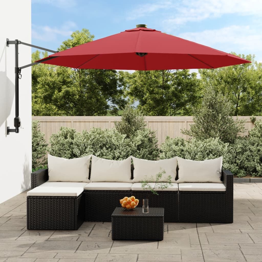 Vidaxl Sombrilla De Pared Con Led Rojo Brillante 290 Cm_1