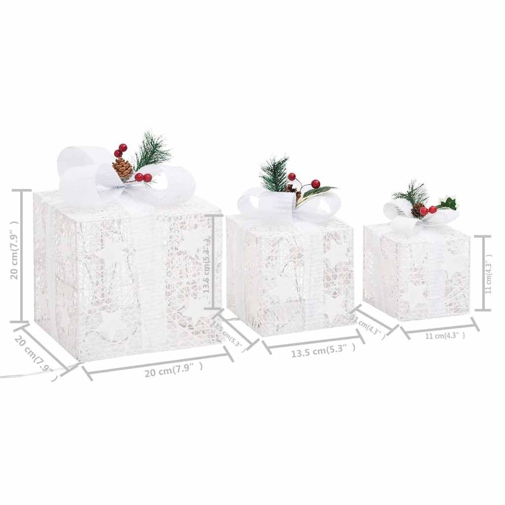 Vidaxl Caja Regalo Decorativa Navidad 3 Pzas Blanca Exterior/interior_2