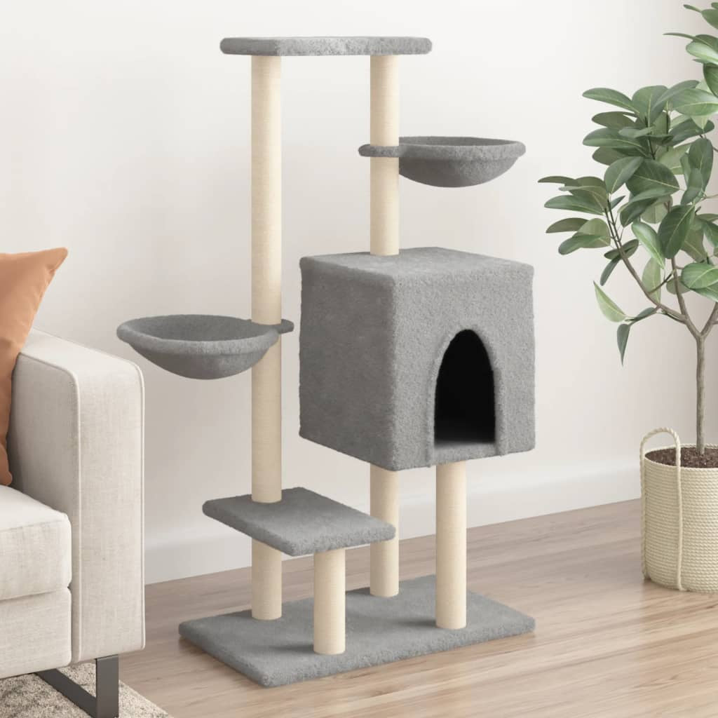 Vidaxl Rascador Para Gatos Con Postes De Sisal Gris Claro 117 Cm_1