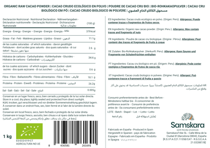 Samskara Cacao Crudo (raw) Ecológico En Polvo, Natural Sin Alcalinizar, Origen Perú, Sabor Intenso Y Afrutado | 1 kg_1