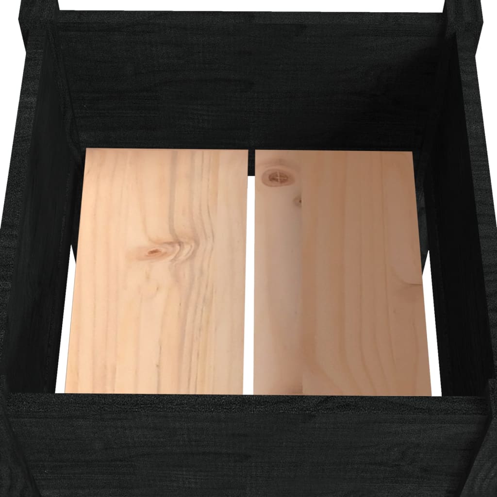Jardineras 2 Unidades Madera Maciza De Pino Negro 40x40x70 Cm_5