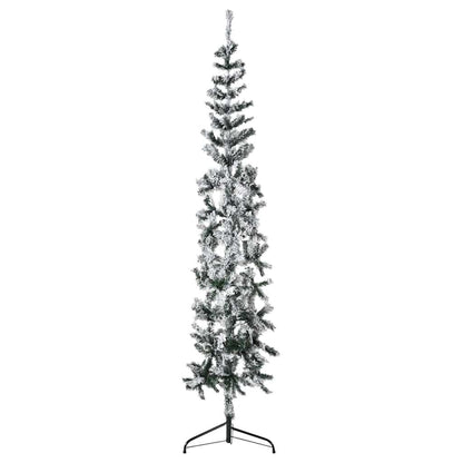Vidaxl Mitad Árbol Navidad Artificial Delgado Con Nieve 210 Cm_0