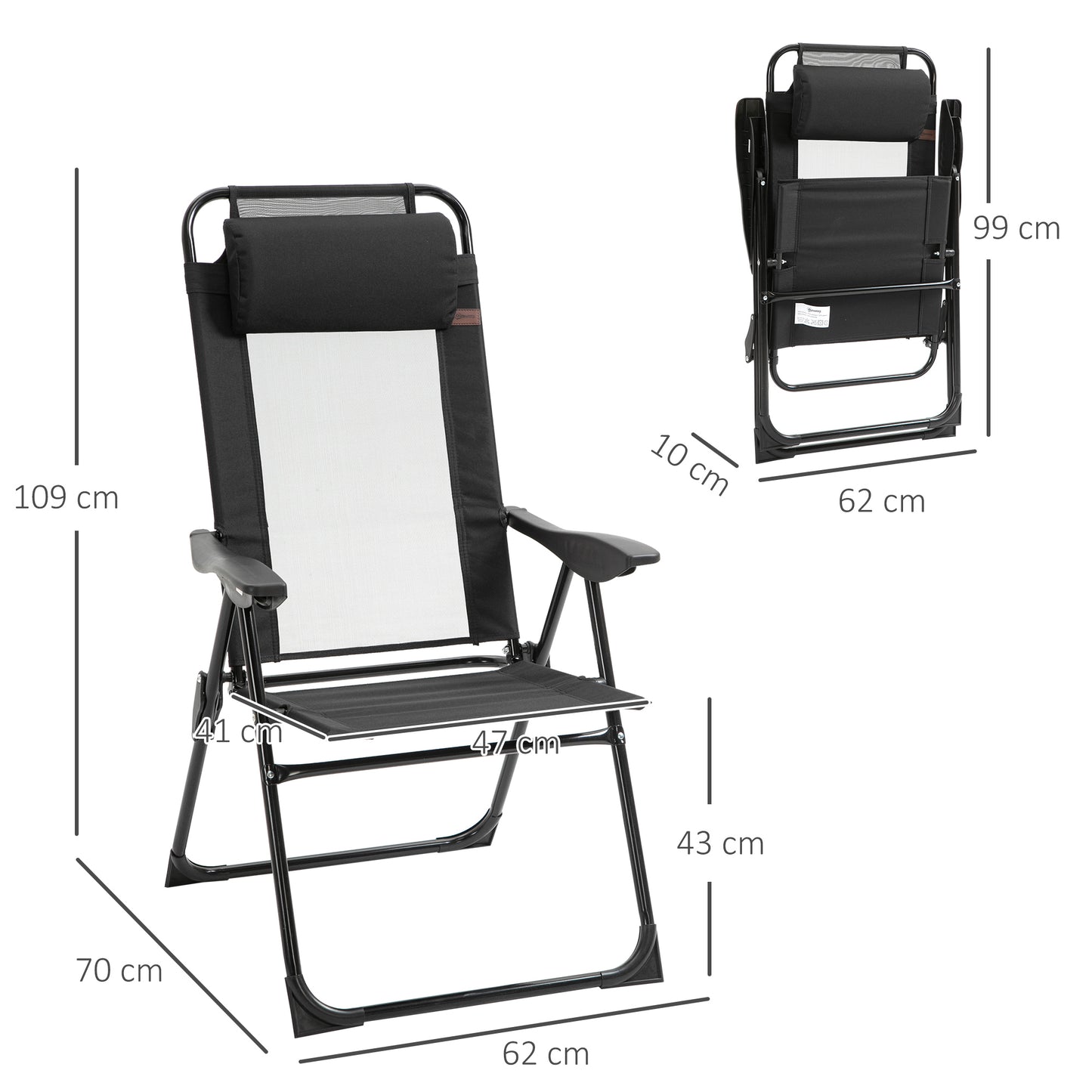 Outsunny Conjunto De 2 Sillas De Camping Plegables 62x70x109 Cm Negro_2