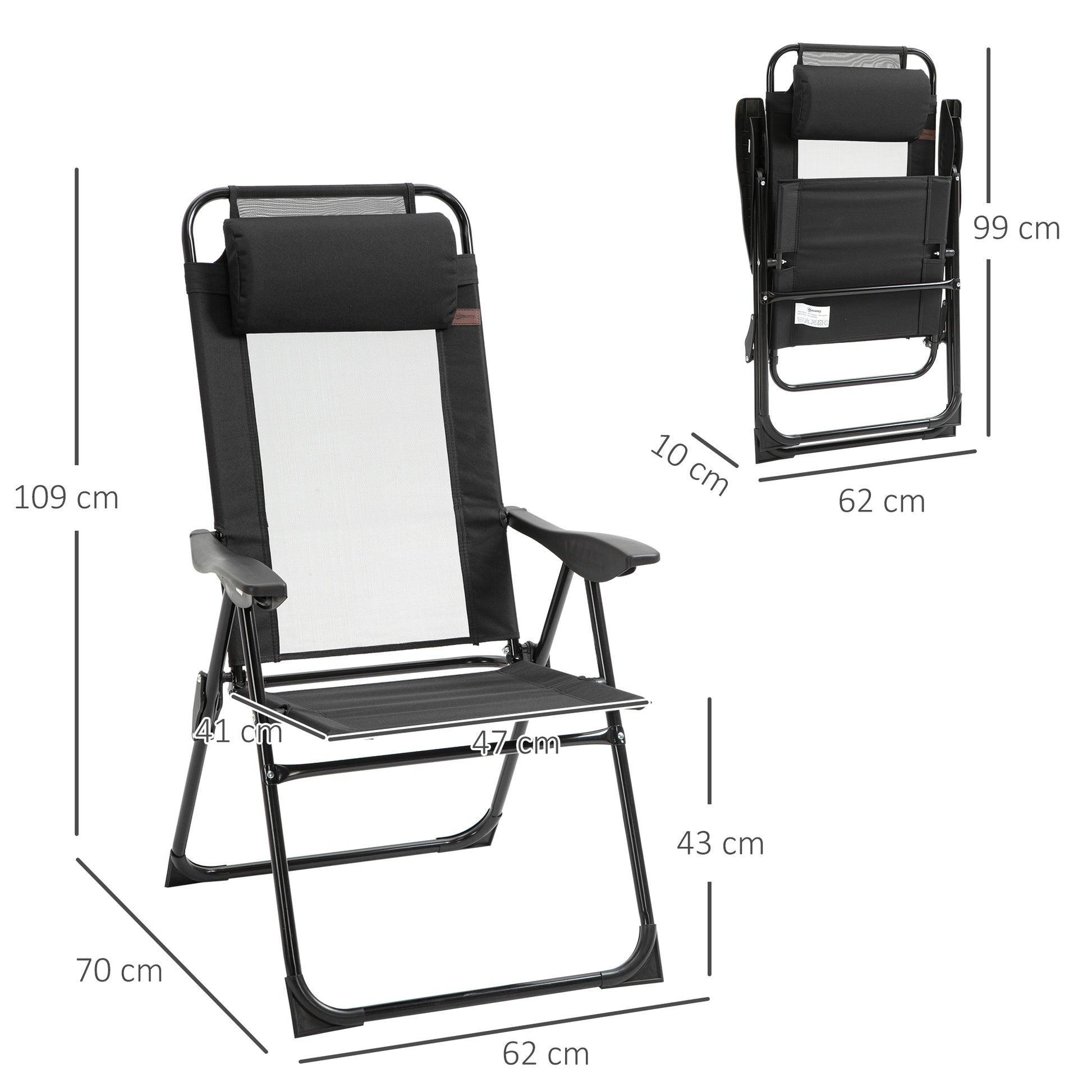 Outsunny Conjunto De 2 Sillas De Camping Plegables 62x70x109 Cm Negro_2