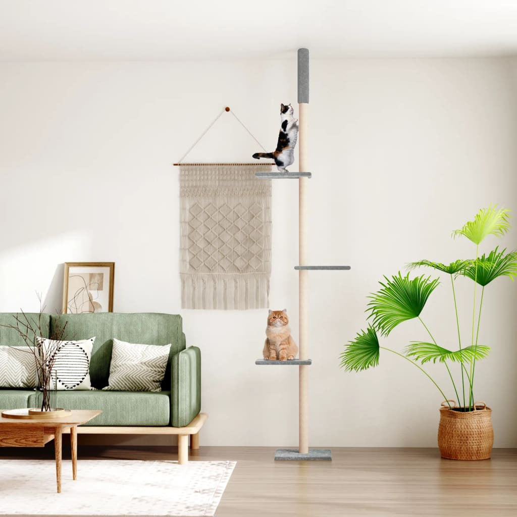Vidaxl Árbol Rascador Gatos Suelo A Techo Gris Claro 267,5-297,5 Cm_1