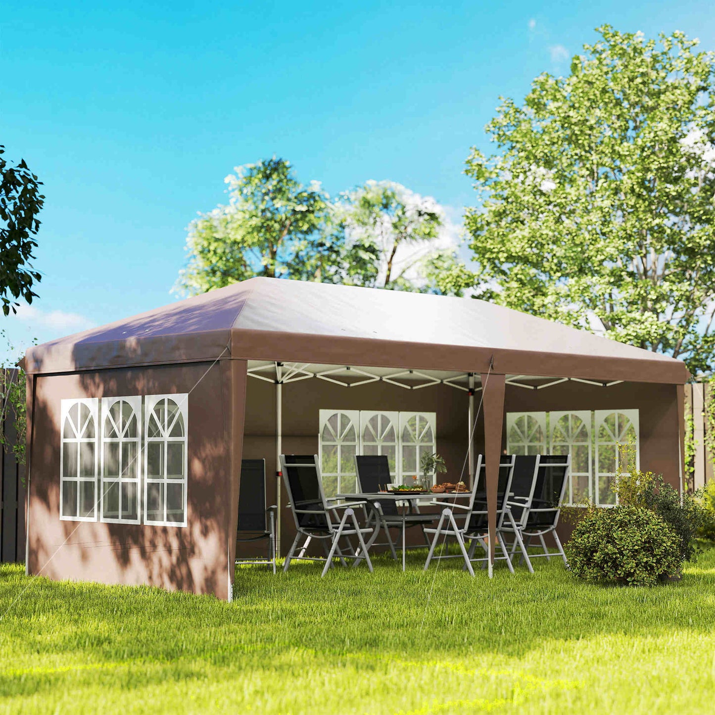 Outsunny Carpa Plegable 6x3 M Con 4 Laterales Desmontables 4 Ventanas Café_1