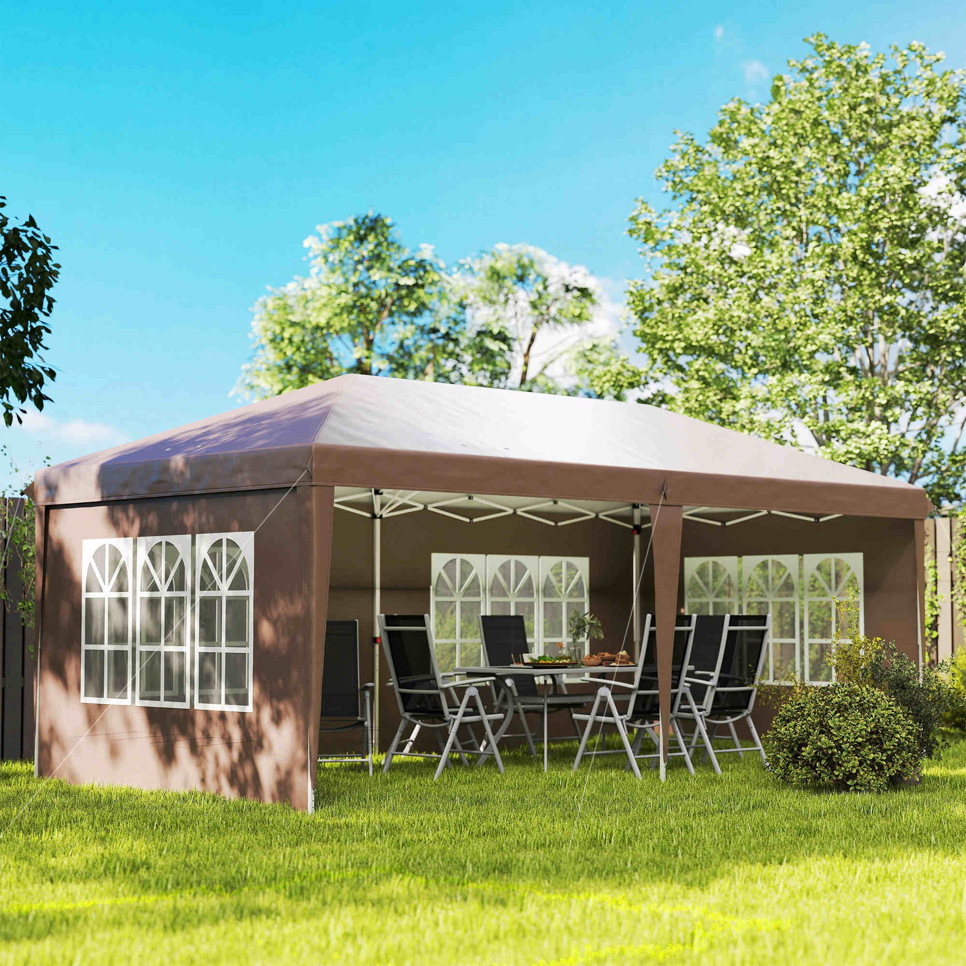Outsunny Carpa Plegable 6x3 M Con 4 Laterales Desmontables 4 Ventanas Café_1