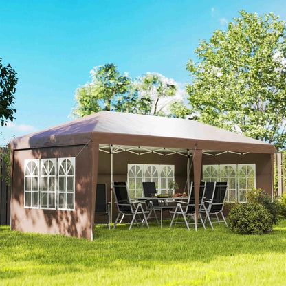 Outsunny Carpa Plegable 6x3 M Con 4 Laterales Desmontables 4 Ventanas Café_1