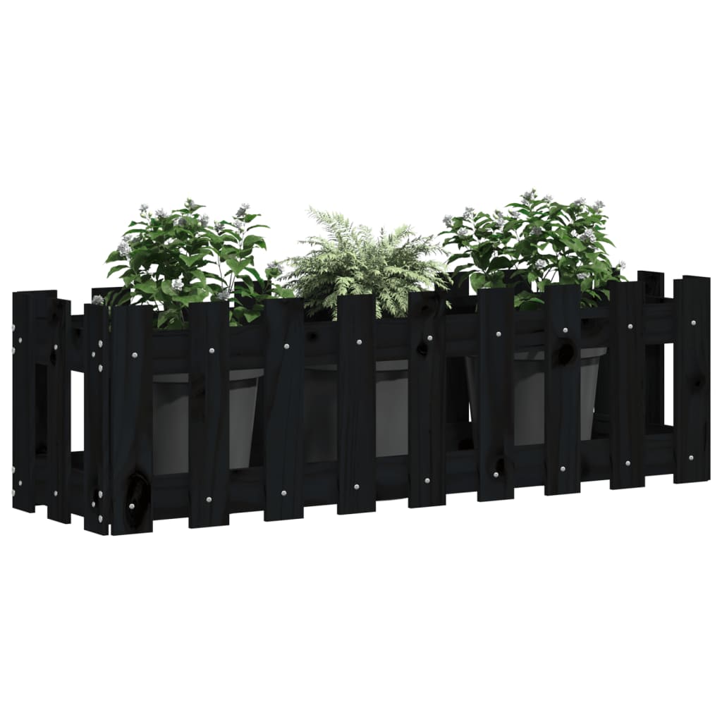 Arriate Elevado Jardín Con Valla Madera Pino Negro 100x30x30cm_2