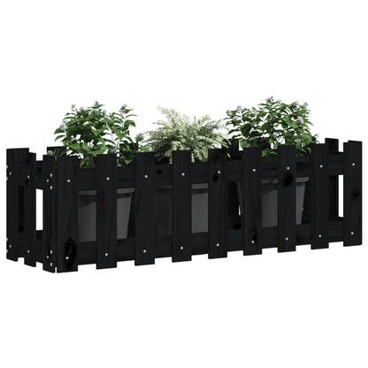 Arriate Elevado Jardín Con Valla Madera Pino Negro 100x30x30cm_2
