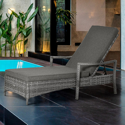Outsunny Tumbona De Ratán Jardín Con Respaldo Ajustable Cojines Exterior Gris_1