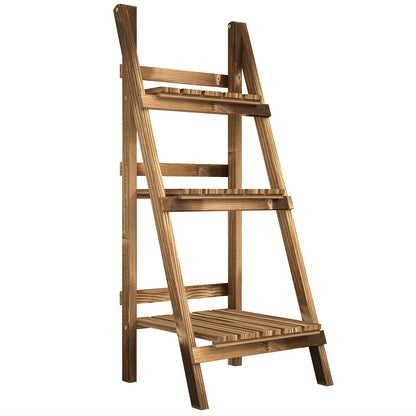 Outsunny Soporte Para Plantas De Madera De 3 Niveles Plegable 40x37x93cm Natural_0