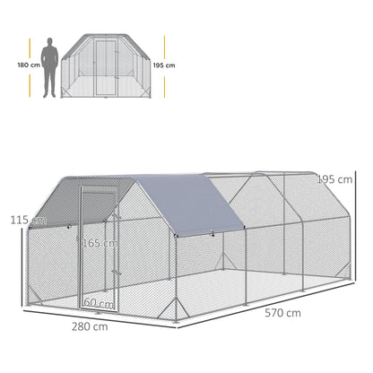 Pawhut Gallinero Para Exterior Grande 2,8x5,7x2 M De 3 Habitaciones Plata_2