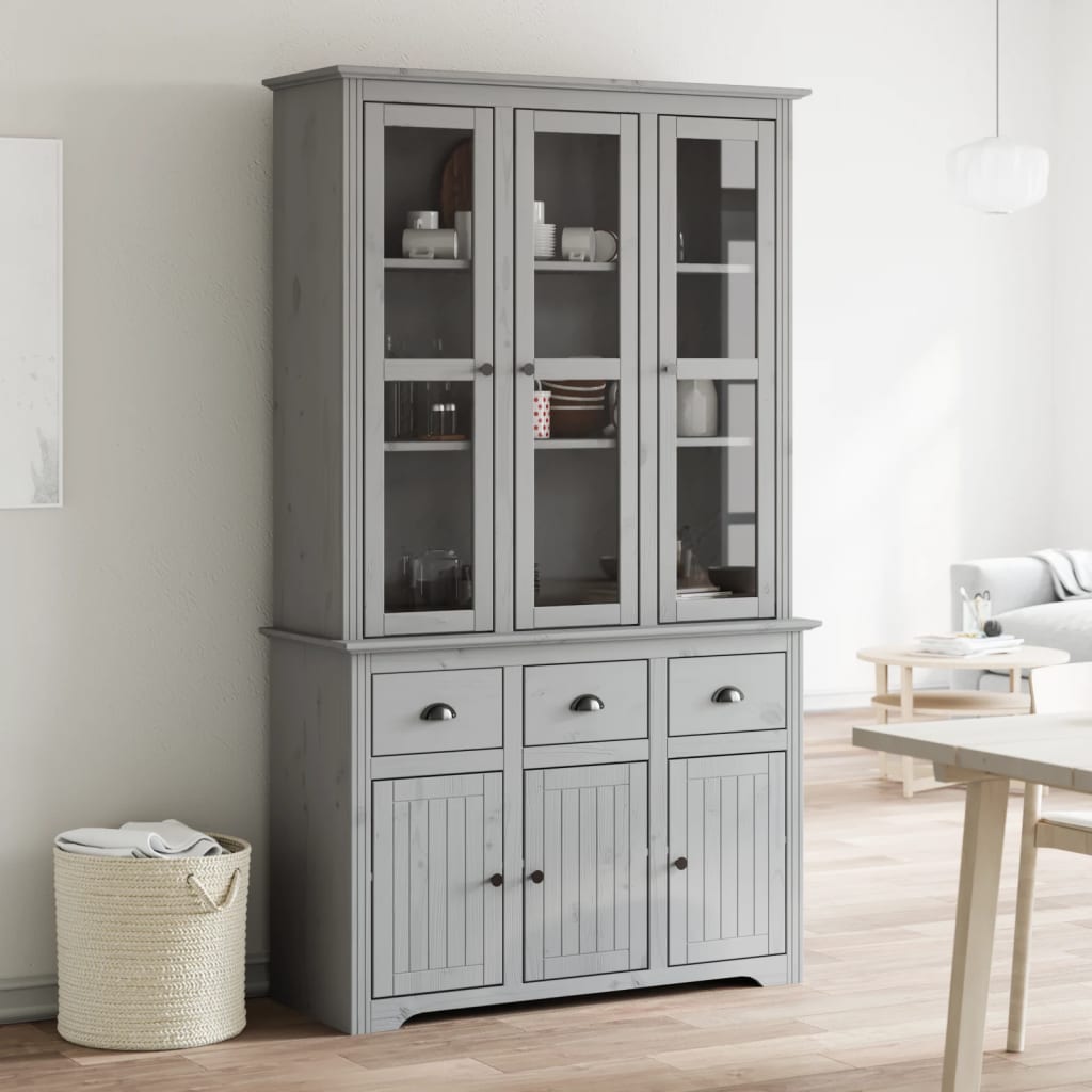 Aparador Alto Bodo Madera Maciza De Pino Gris 115,5x43x200,5 Cm / Vetonek_5